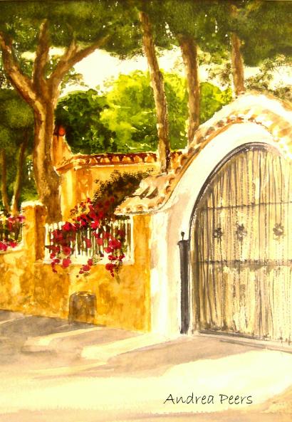 watercolour house portrait - Spanish gateway