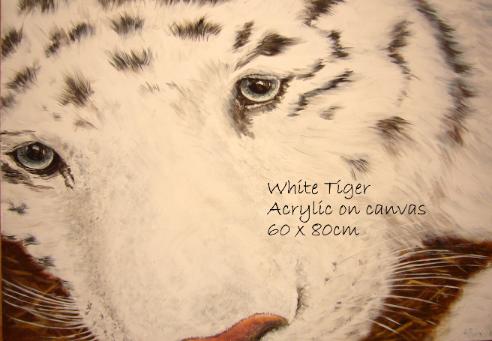 Aylic painting - Animals - White tiger (head) 60x80cm