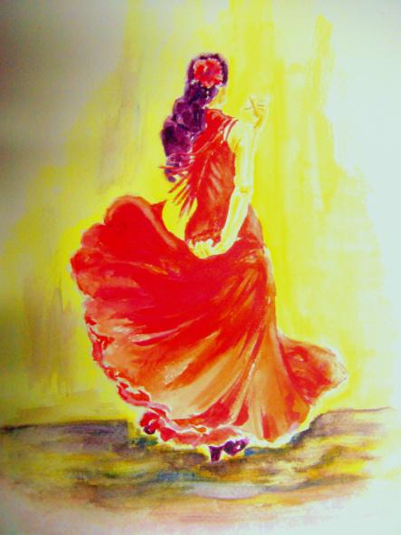 watercolour painting Spanish flamenco dancer