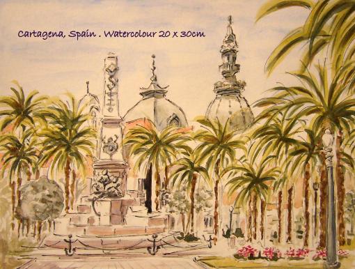watercolour painting -Places - Cartagena Costa Blanca Spain