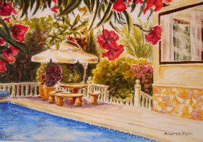 Table by the pool - watercolour ref ALP
