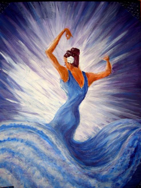 Acrylic painting Flamenco dancer in blue SOLD
