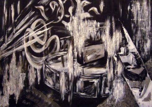 crylic painting -black and white abstract
