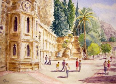 watercolour painting La Virgen de la Esperanza, Calasparra, Murcia,Spain