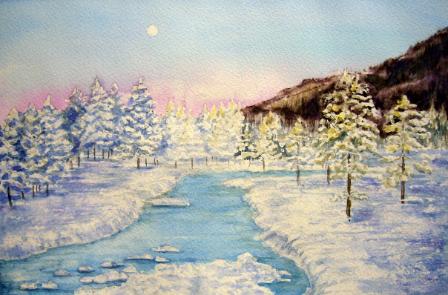 watercolour painting - Madison river - Yellowstone National Park