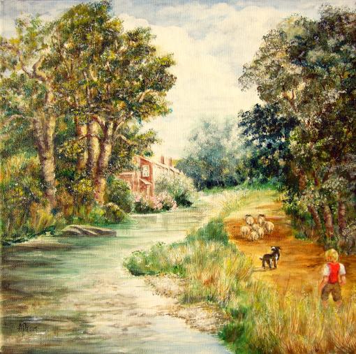 Acrylic painting 40x40cm - Homage to Constable - Rustic scene