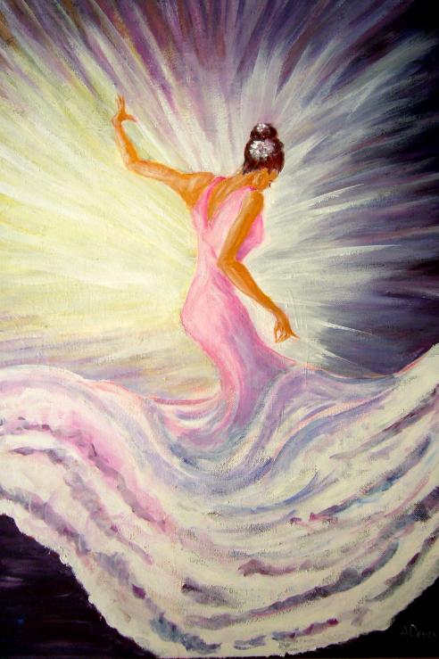 Acrylic painting Flamenco dancer in pink SOLD