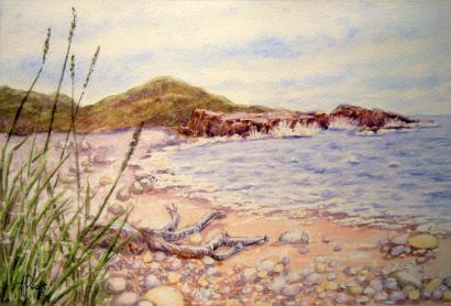 watercolour - scenery - Hopeman beach, Morayshire